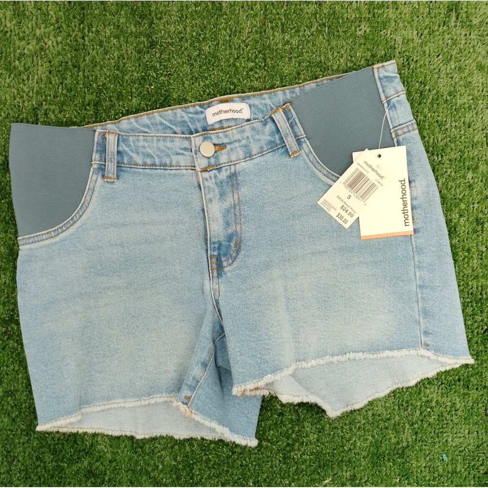 New Motherhood Maternity Shorts Women's Size Small Blue Denim Cutoff Casual NWT